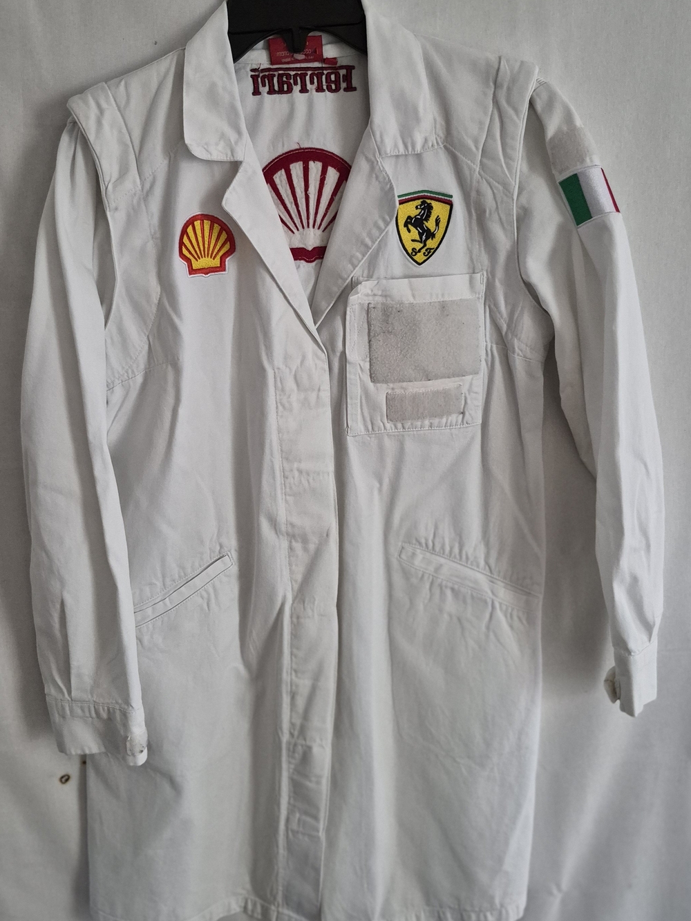 Ferrari Formula 1 Team White Lab Coat Pit Jacket Shell Patches XS